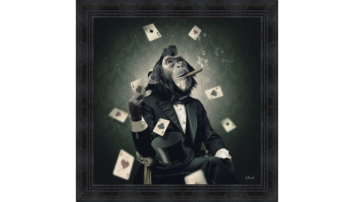 Image encadrée sous verre singe poker