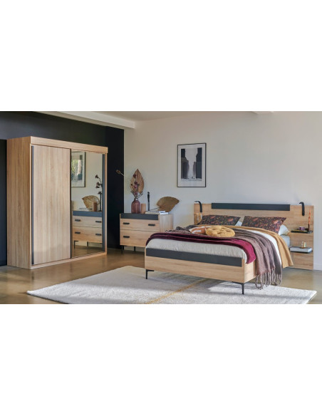 FIRST - Armoire 2 portes coulissantes miroir et bois  